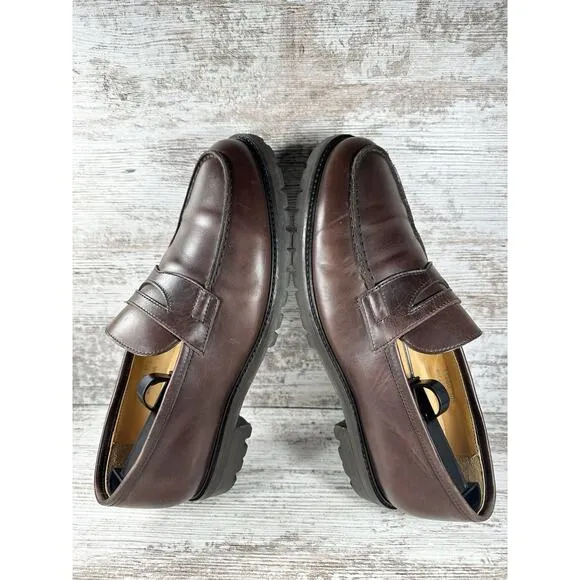 Men's Jack Erwin Carmine Lug Sole Brown Leather Penny Loafer Sz 10.5