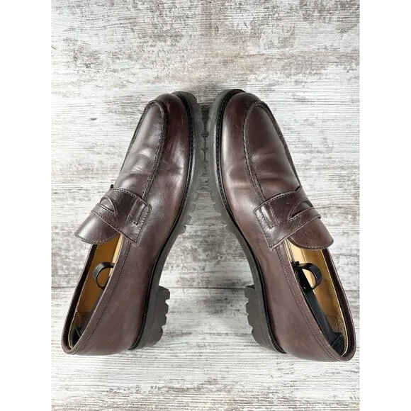 Men's Jack Erwin Carmine Lug Sole Brown Leather Penny Loafer Sz 10.5