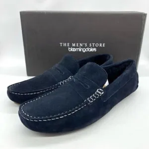 Mens Loafer Slippers Blue Suede Shearling Moc Toe New