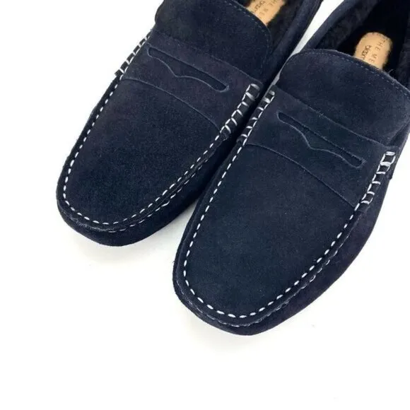 Mens Loafer Slippers Blue Suede Shearling Moc Toe New