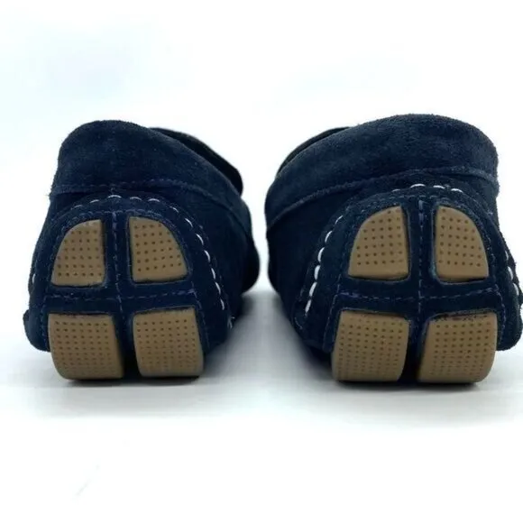 Mens Loafer Slippers Blue Suede Shearling Moc Toe New