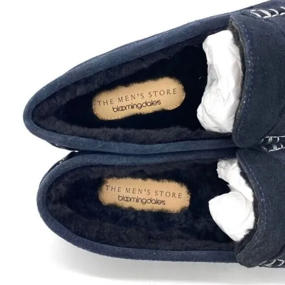 Mens Loafer Slippers Blue Suede Shearling Moc Toe New