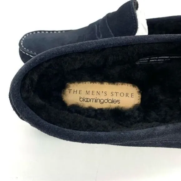 Mens Loafer Slippers Blue Suede Shearling Moc Toe New