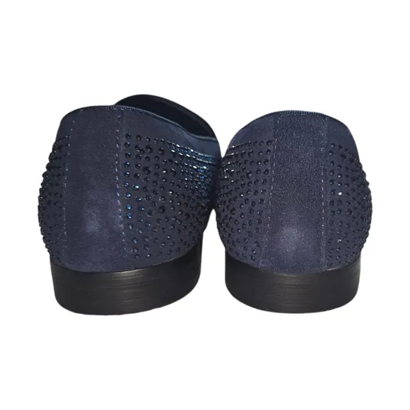 Men's Moretti Black Label Loafers Navy 9.5 Rhinestone Dress Slip On Red Soles