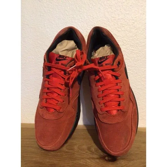 Men's Nike Air Max 1 PRM 512033-610 Red Pimento Suede Sz 10.5 Athletic Shoes‎