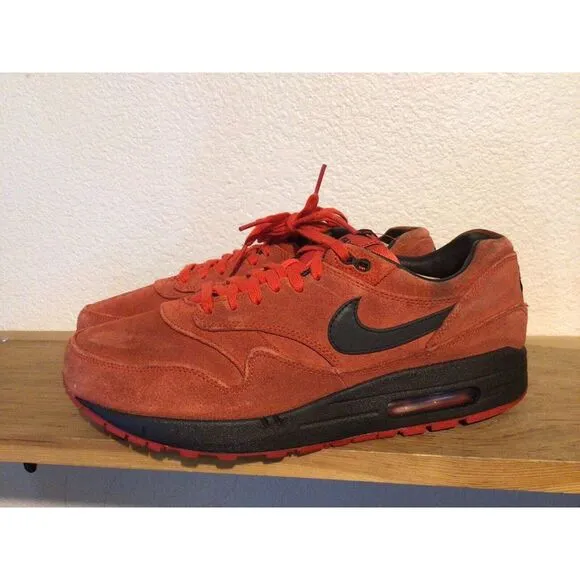 Men's Nike Air Max 1 PRM 512033-610 Red Pimento Suede Sz 10.5 Athletic Shoes‎