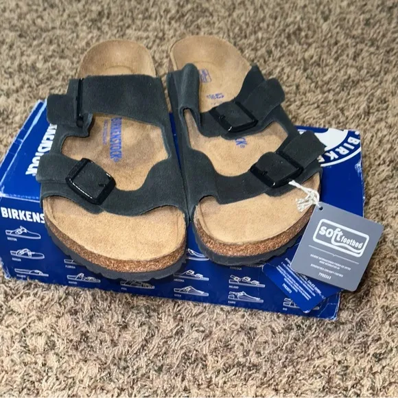 Men’s Shoes Birkenstock ARIZONA SOFT FOOTBED Sandals 0951321 BLACK SUEDE Size 10