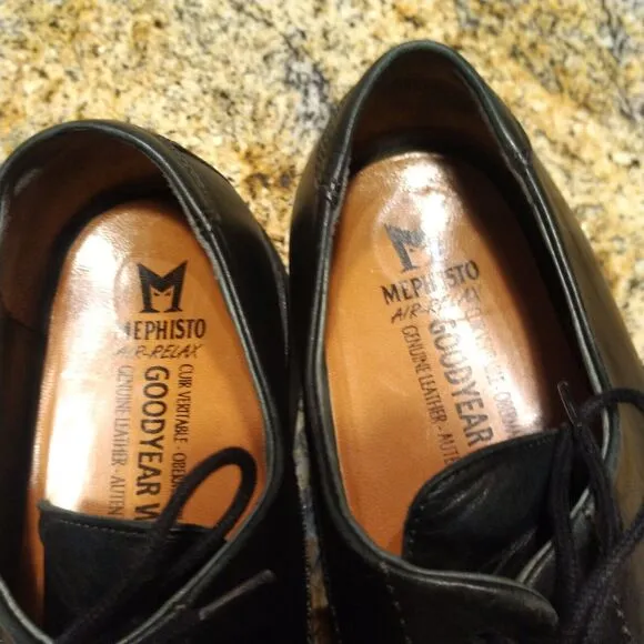 Mephisto Black Leather Goodyear Bicycle Toe Oxfords Lace Shoes Men Sz 13 US