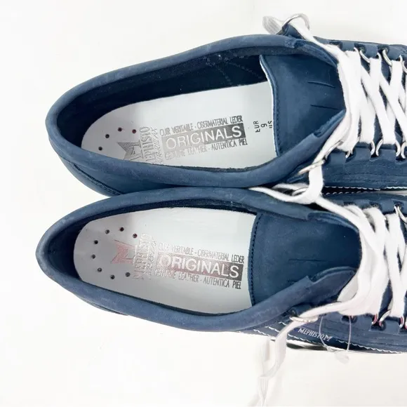 MEPHISTO BLUE SUEDE BRENIA TOPSTITCHED LACE WHITE SOLE SNEAKERS SHOES 11.5 NEW