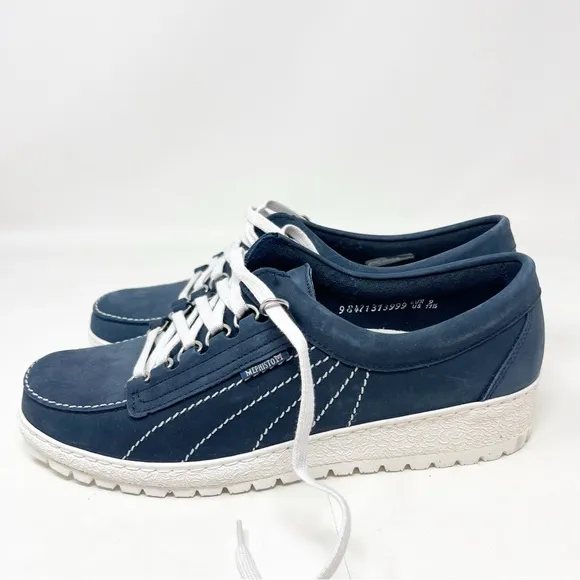MEPHISTO BLUE SUEDE BRENIA TOPSTITCHED LACE WHITE SOLE SNEAKERS SHOES 11.5 NEW