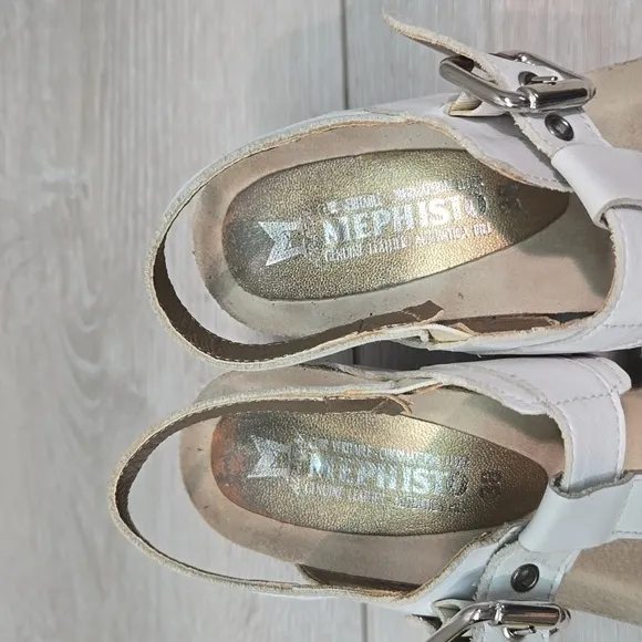 Mephisto Women Ankle Leather Heels Sandals shoes sz 38/8