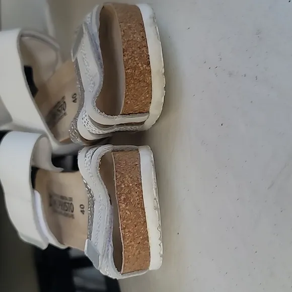 Mephisto Women's White Silver Sandals Lucia Cork Wedge Sandal Size 10 Strappy