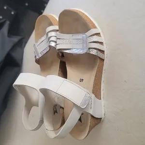 Mephisto Women's White Silver Sandals Lucia Cork Wedge Sandal Size 10 Strappy