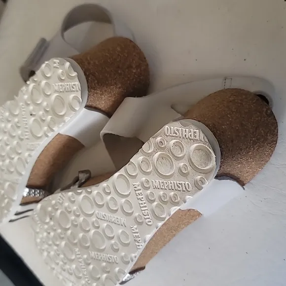 Mephisto Women's White Silver Sandals Lucia Cork Wedge Sandal Size 10 Strappy