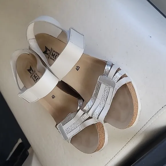 Mephisto Women's White Silver Sandals Lucia Cork Wedge Sandal Size 10 Strappy