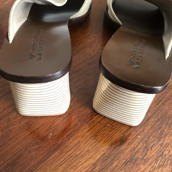 Mercedes Castillo Cream Women's heeled sandals suede size 8.5