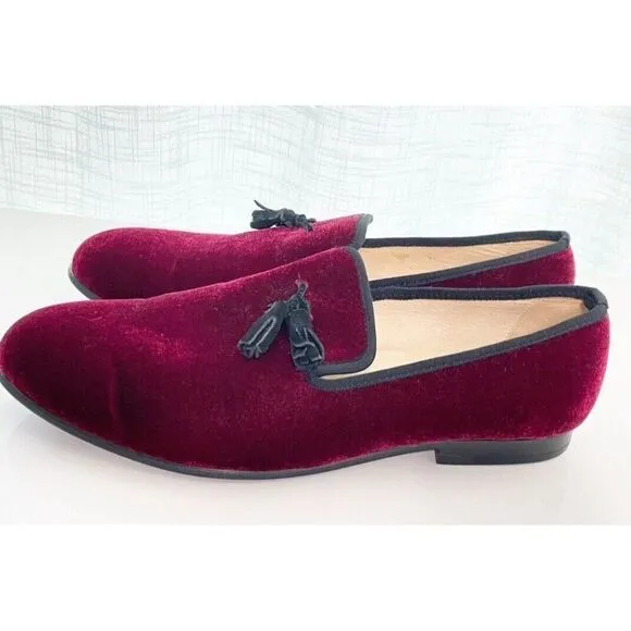 Merlutti Burgundy Black Velvet Tassel Prom Wedding‎ Loafers Shoes Size 14