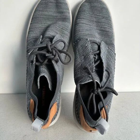 Merrell Gridway Moccasin Shoes Boulder Knit Vibram Sole Tan Gray Mens Size 13