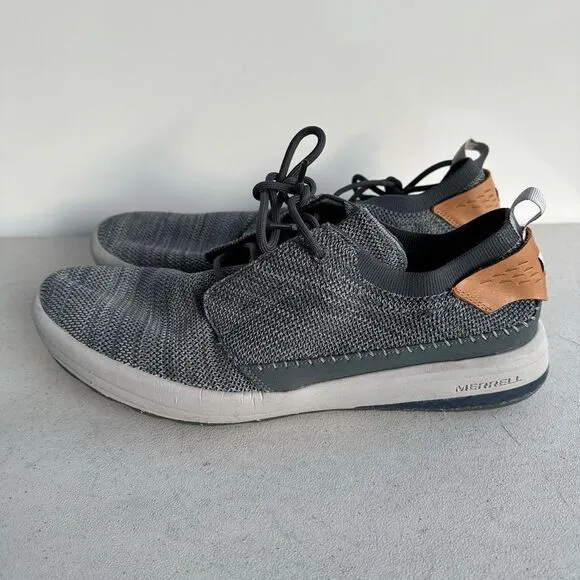 Merrell Gridway Moccasin Shoes Boulder Knit Vibram Sole Tan Gray Mens Size 13