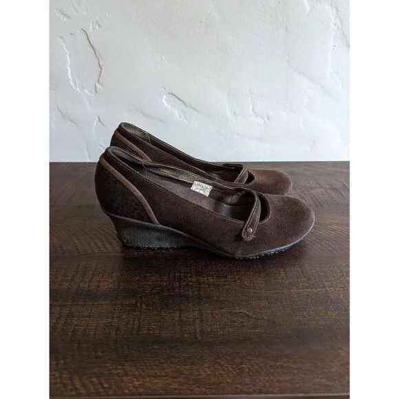 Merrell Mary Jane Petunia Print Suede Vibram Wedge Shoes - Size 7