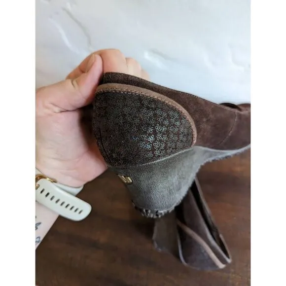 Merrell Mary Jane Petunia Print Suede Vibram Wedge Shoes - Size 7