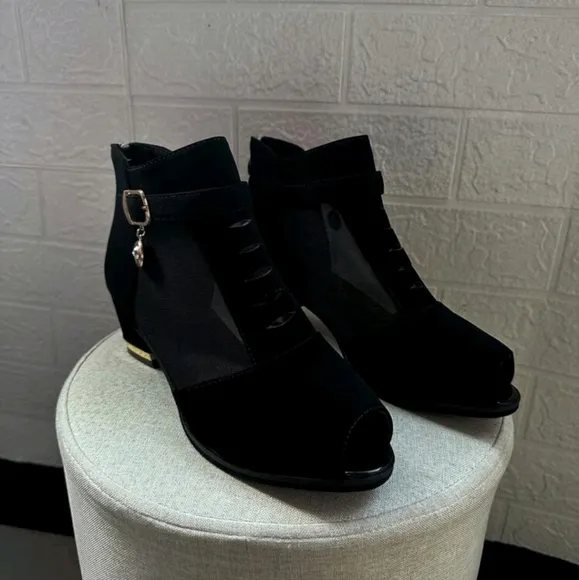 Mesh Upper High-Heel Sandals For Summer, Comfortable Chunky Heels With Open Toe