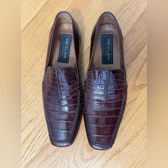 Mezlan Platinum Botero Crocodile Alligator Loafer shoes 8.5 Men’s Made in Spain