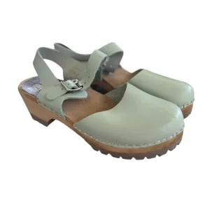 MIA Mint Green Swedish Wood Sole Leather Mary Jane Clog