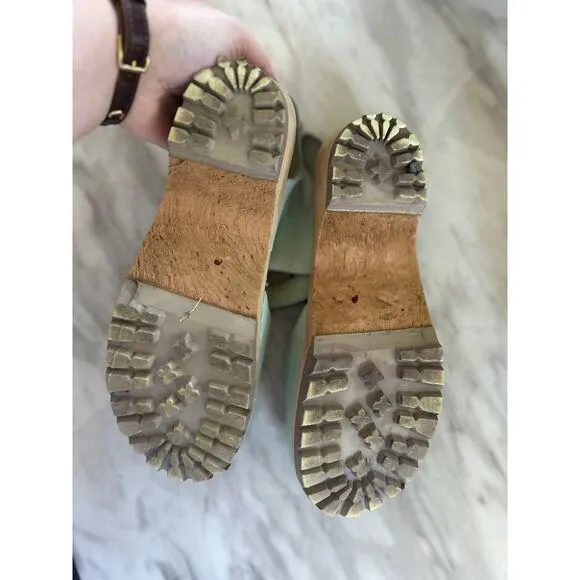 MIA Mint Green Swedish Wood Sole Leather Mary Jane Clog