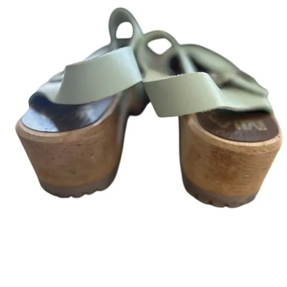 MIA Mint Green Swedish Wood Sole Leather Mary Jane Clog