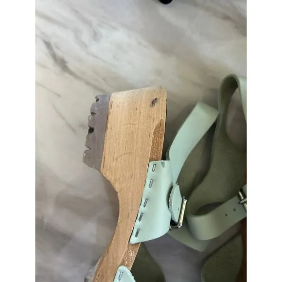 MIA Mint Green Swedish Wood Sole Leather Mary Jane Clog