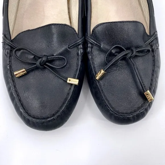 Michael Kors Black Sutton Leather Moccasins Gold Accents Size 9M Driving Loafer