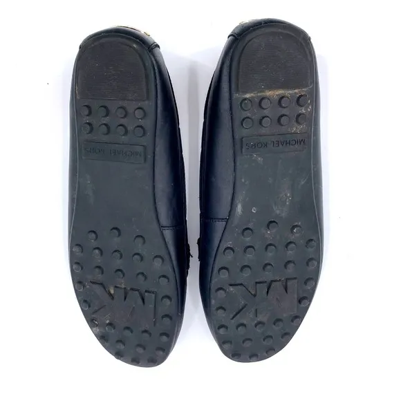Michael Kors Black Sutton Leather Moccasins Gold Accents Size 9M Driving Loafer