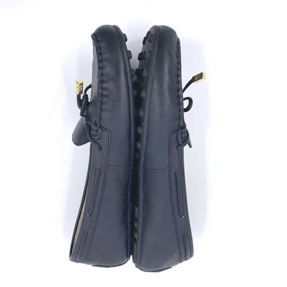 Michael Kors Black Sutton Leather Moccasins Gold Accents Size 9M Driving Loafer