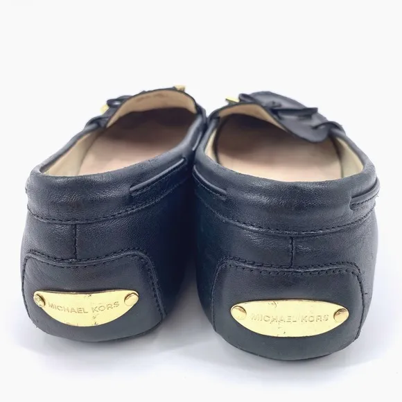 Michael Kors Black Sutton Leather Moccasins Gold Accents Size 9M Driving Loafer