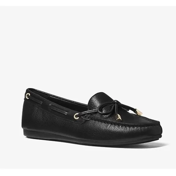 Michael Kors Black Sutton Leather Moccasins Gold Accents Size 9M Driving Loafer
