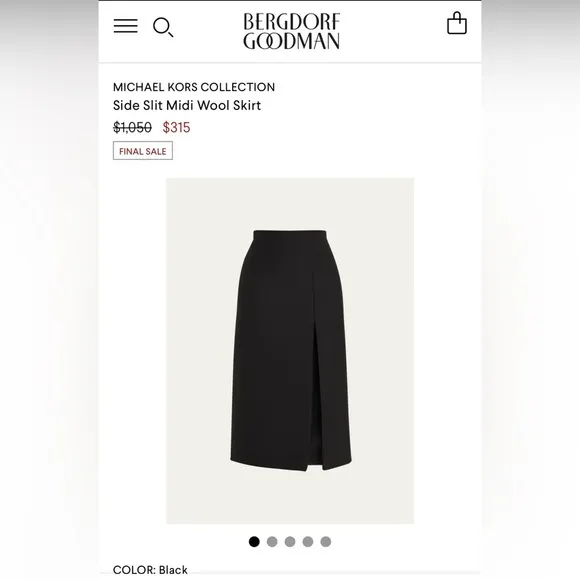 Michael Kors Collection Black Side Slit Midi 100% Wool Skirt size 4