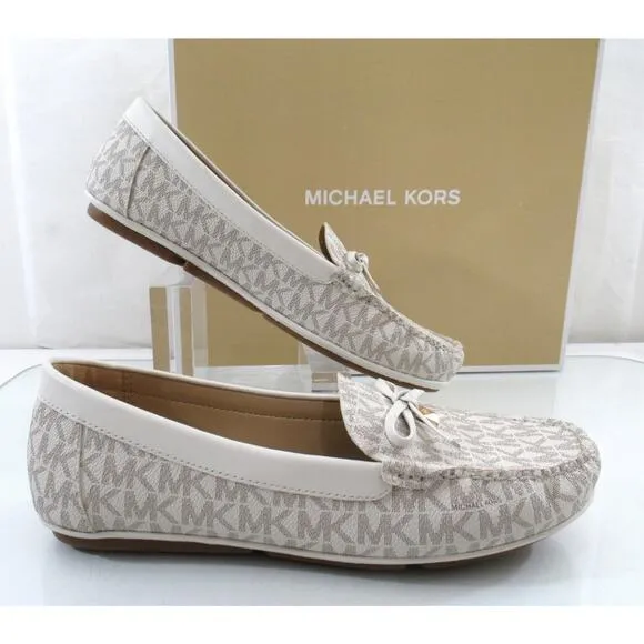 Michael Kors Juliette Moccasin Driver Flat Shoes MK Signature Vanilla Size 7.5