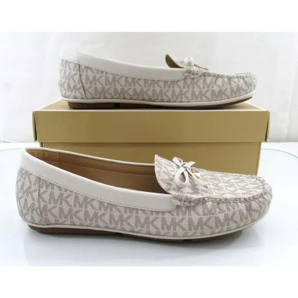 Michael Kors Juliette Moccasin Driver Flat Shoes MK Signature Vanilla Size 7.5