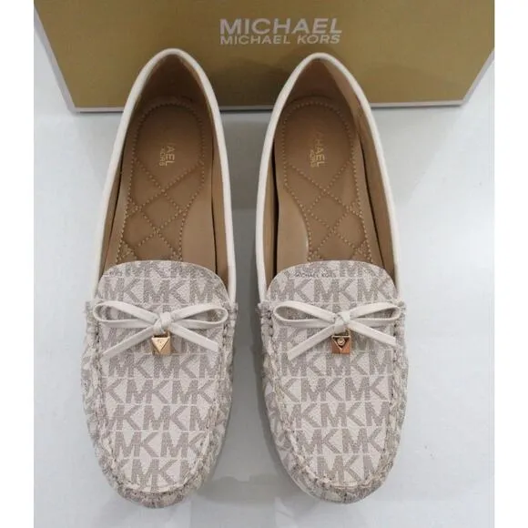 Michael Kors Juliette Moccasin Driver Flat Shoes MK Signature Vanilla Size 7.5