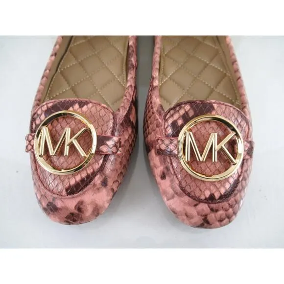 Michael Kors Lillie Moccasin Flat Shoes MK Logo at Vamp Shell Pink Size 7