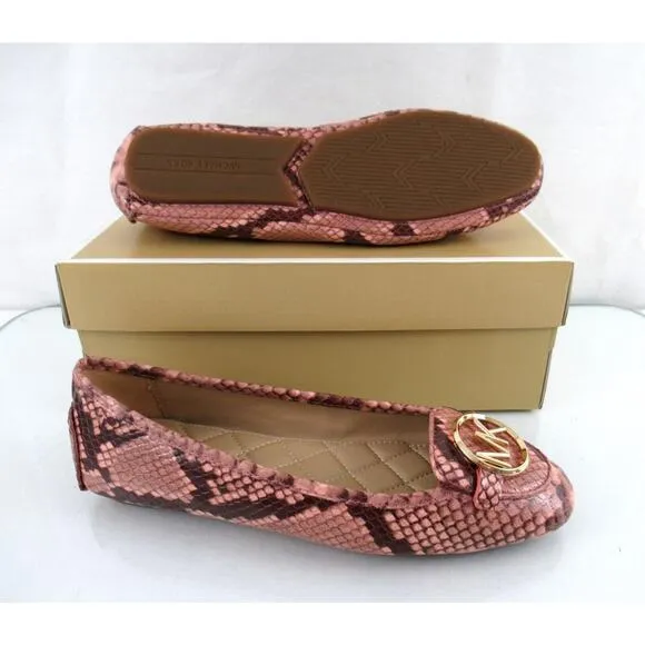 Michael Kors Lillie Moccasin Flat Shoes MK Logo at Vamp Shell Pink Size 7