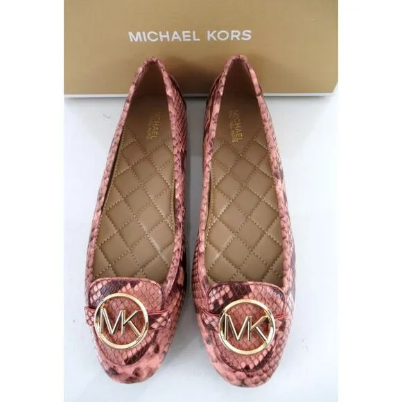 Michael Kors Lillie Moccasin Flat Shoes MK Logo at Vamp Shell Pink Size 7