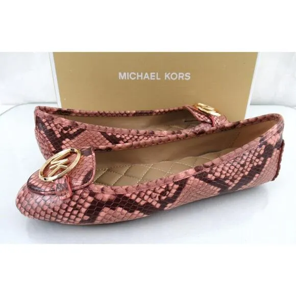 Michael Kors Lillie Moccasin Flat Shoes MK Logo at Vamp Shell Pink Size 7