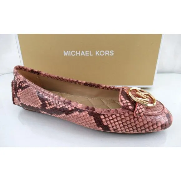 Michael Kors Lillie Moccasin Flat Shoes MK Logo at Vamp Shell Pink Size 7