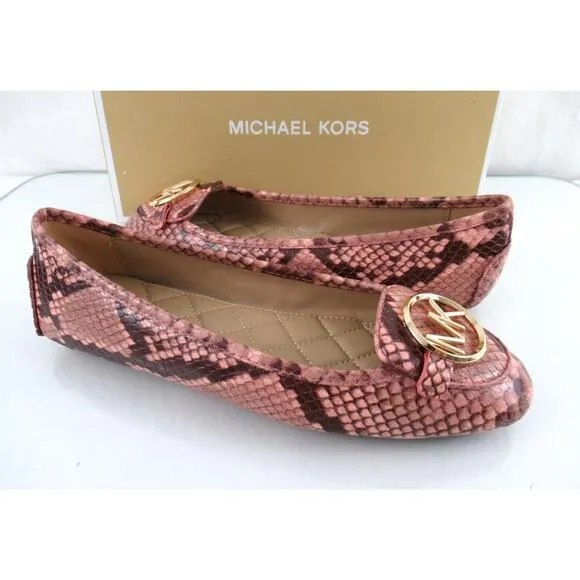Michael Kors Lillie Moccasin Flat Shoes MK Logo at Vamp Shell Pink Size 7