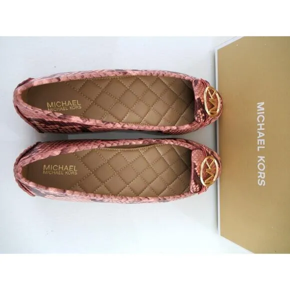 Michael Kors Lillie Moccasin Flat Shoes MK Logo at Vamp Shell Pink Size 7