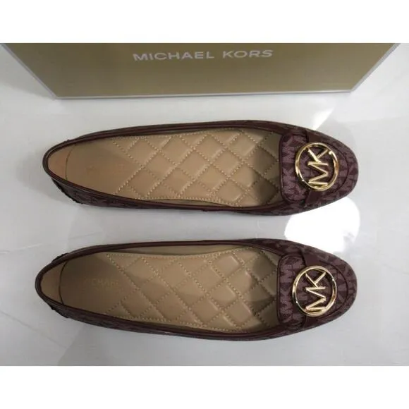 Michael Kors Lillie Moccasin Flat Shoes MK Signature Merlot Burgundy