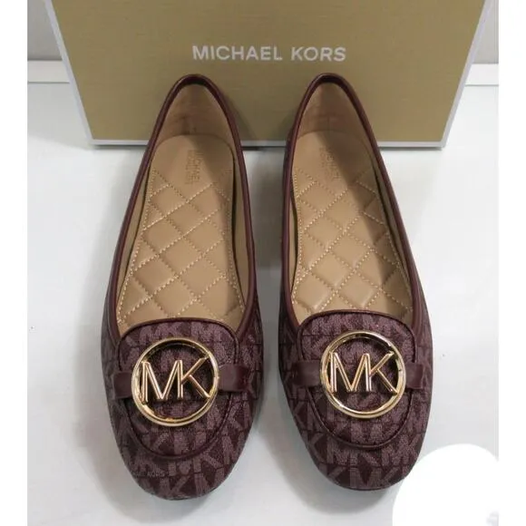 Michael Kors Lillie Moccasin Flat Shoes MK Signature Merlot Burgundy