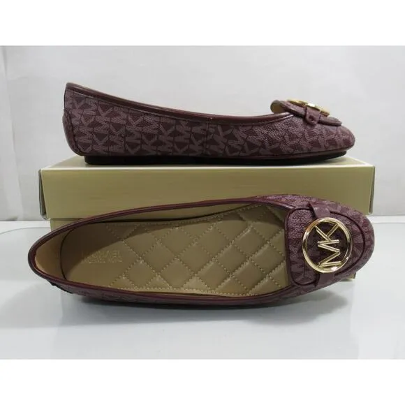 Michael Kors Lillie Moccasin Flat Shoes MK Signature Merlot Burgundy
